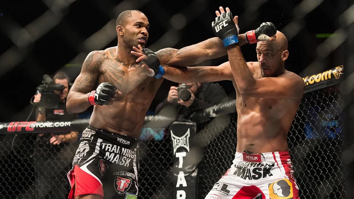 UFC octagon championship fight with fighter kit and combat sports sponsorship branding - World Sports Advertising