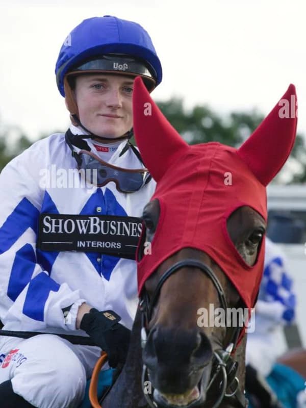 Hollie Doyle in elite horse racing action as a sports brand ambassador for World Sports Advertising