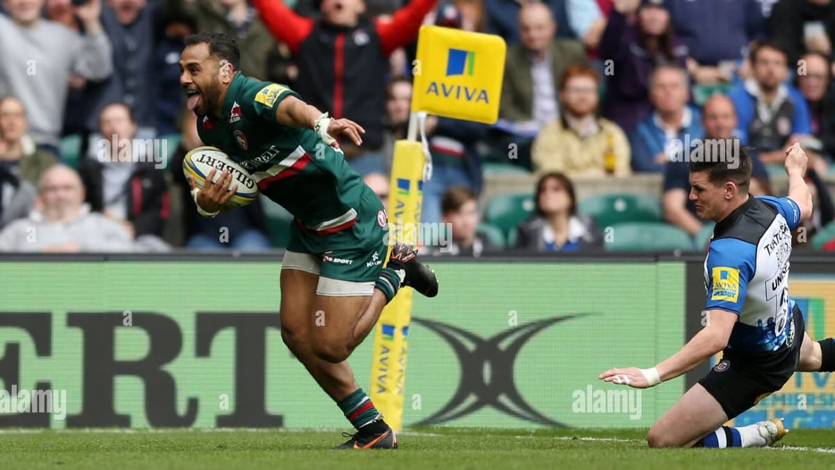 Rugby union stadium packed crowd with pitch-side sports advertising and kit sponsorship - World Sports Advertising