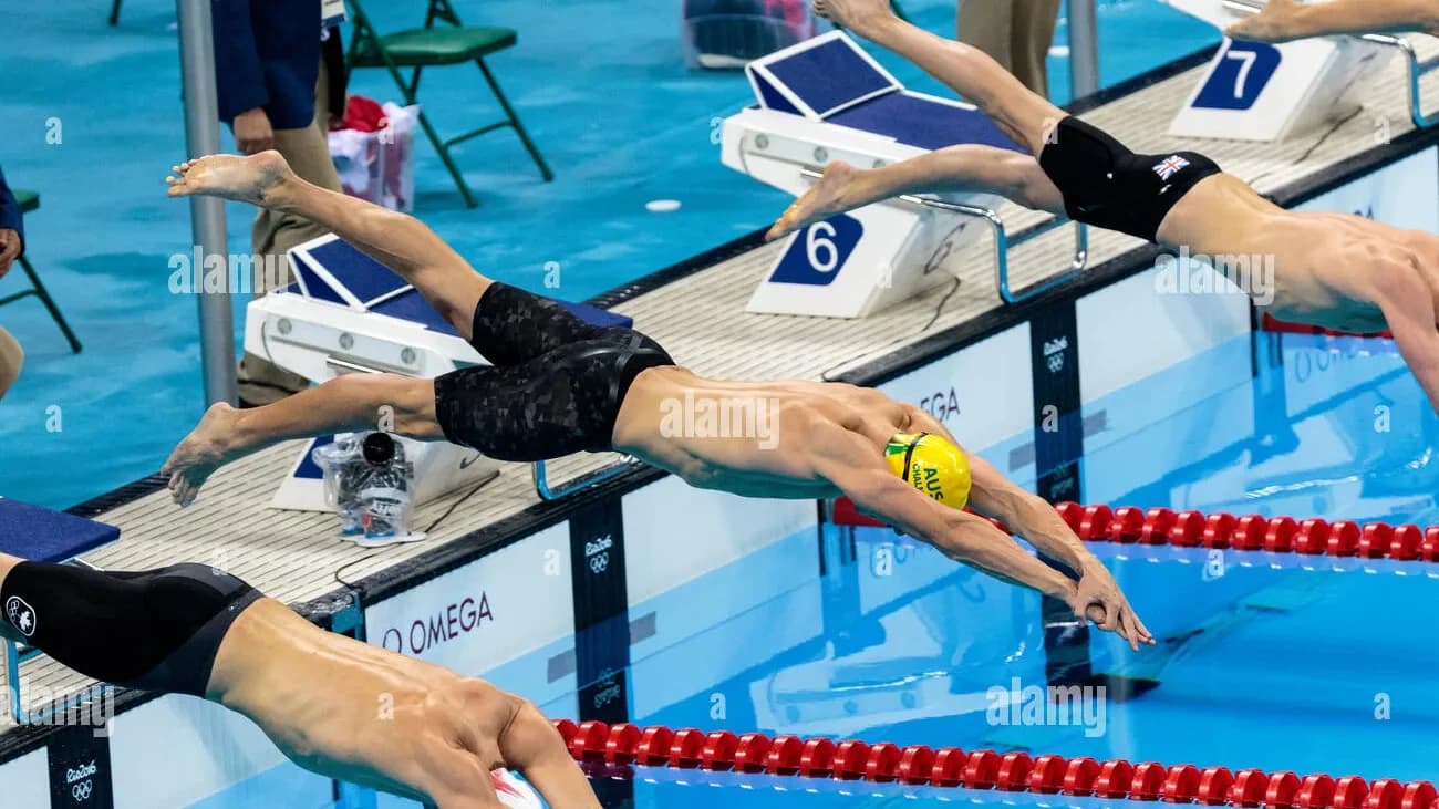 Olympic swimming final with poolside sports sponsorship and global broadcast reach - World Sports Advertising