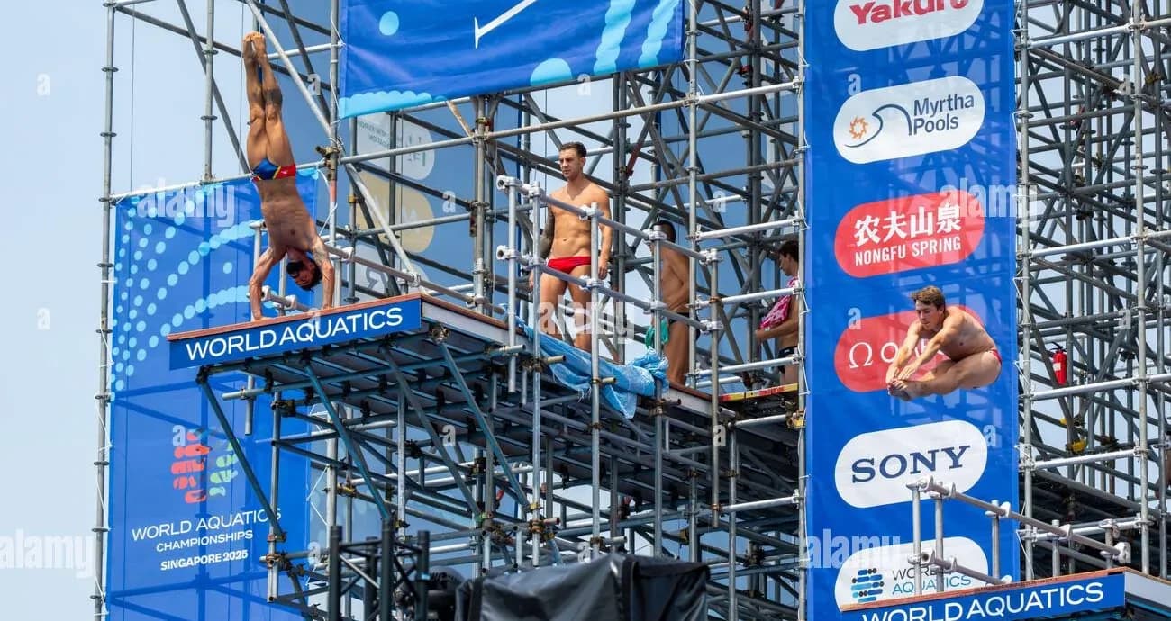 World Aquatics Championships swimming pool with lane branding and sports sponsorship - World Sports Advertising
