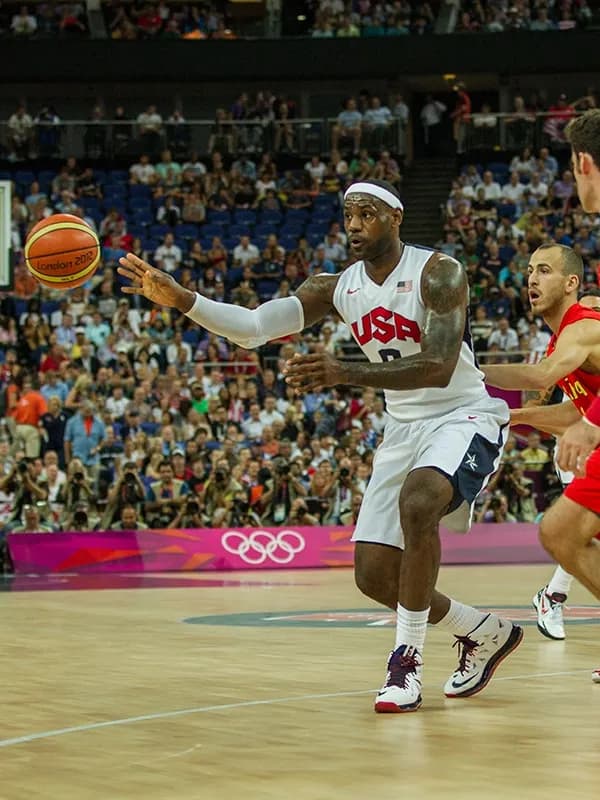 LeBron James in elite basketball action as a sports brand ambassador for World Sports Advertising