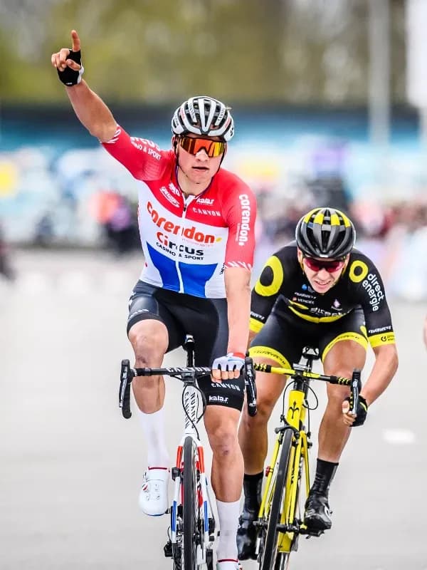 Mathieu van der Poel in elite cycling action as a sports brand ambassador for World Sports Advertising
