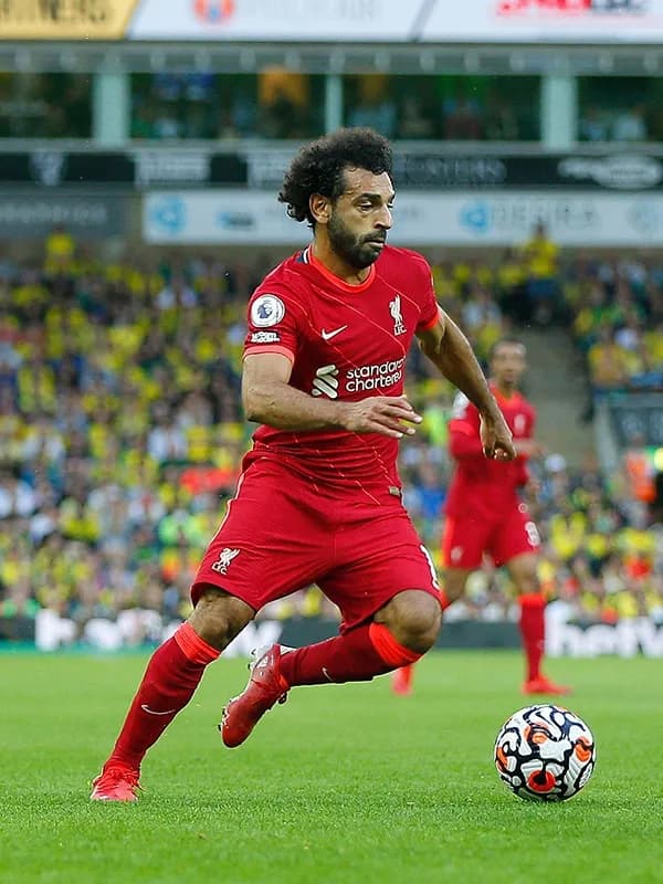 Mohamed Salah in elite football action as a sports brand ambassador for World Sports Advertising