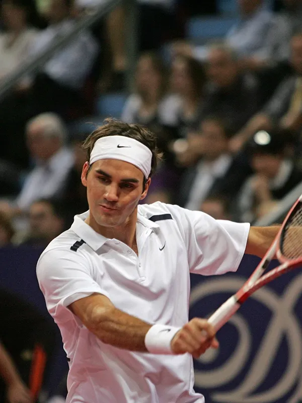 Roger Federer in elite tennis action as a sports brand ambassador for World Sports Advertising