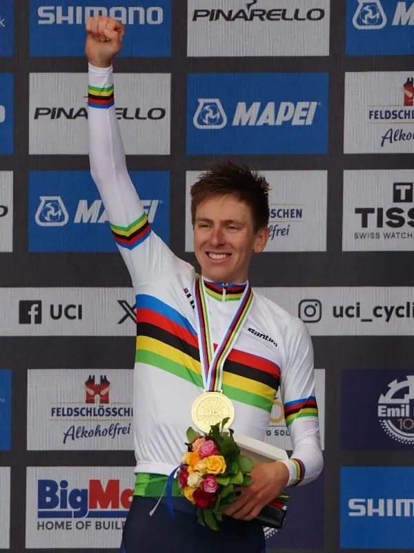 Tadej Pogačar in elite cycling action as a sports brand ambassador for World Sports Advertising