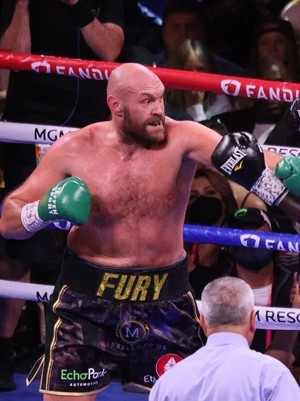 Tyson Fury in elite combat sports action as a sports brand ambassador for World Sports Advertising